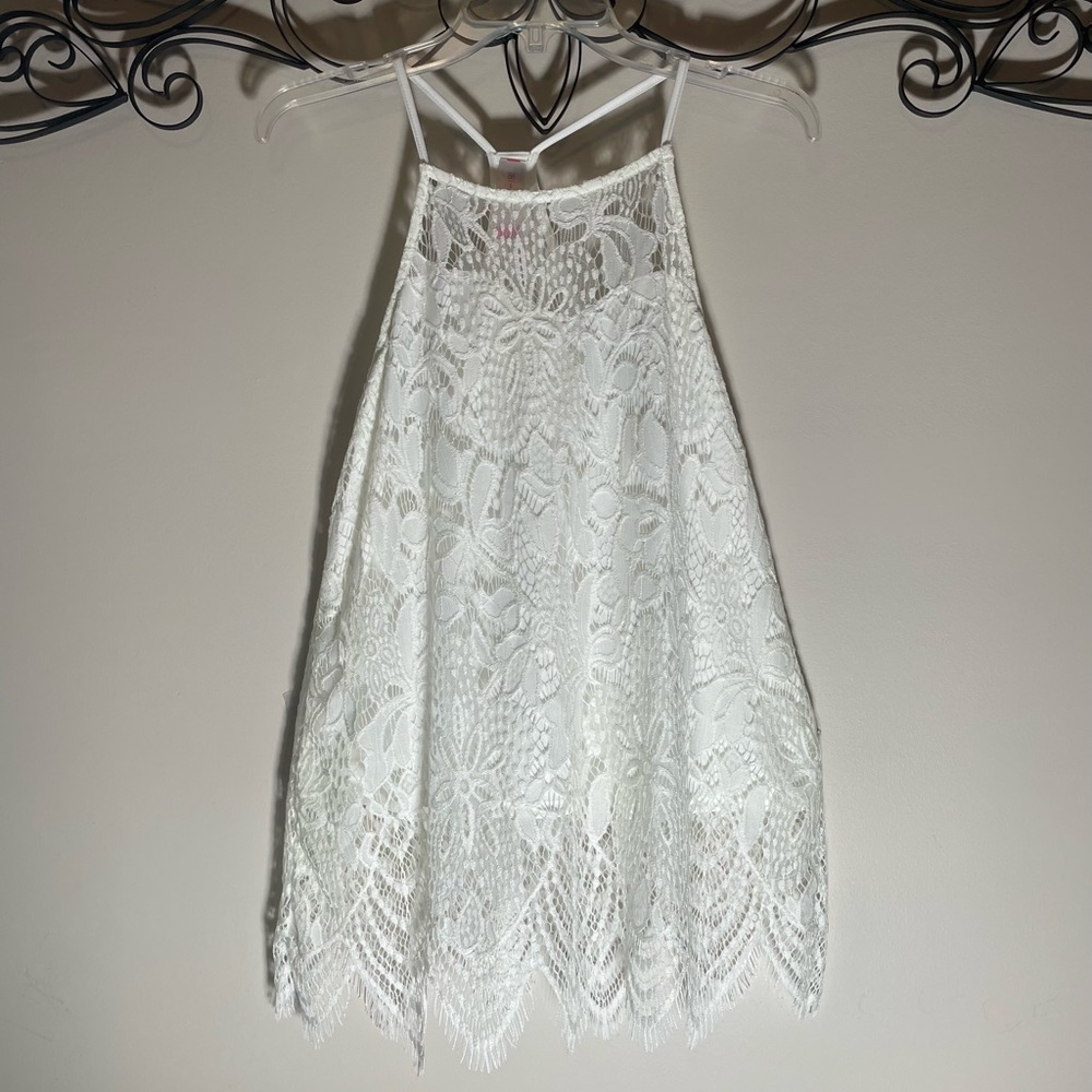 No Boundaries White Lace High-Neck Tank Top